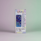 Product box back for the Kids Toy Phone listing its sound and feature list, including music, animal sounds and story telling