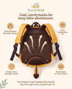 Leo the Lion backpack back view showing padded straps and breathable mesh panel