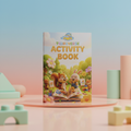 Tooniverse Activity Book cover on a pastel podium, with a smiling squirrel and rabbit coloring together
